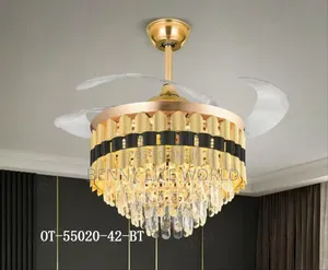 Modern Retractable Crystal Chandelier Ceiling Fan With Remot
