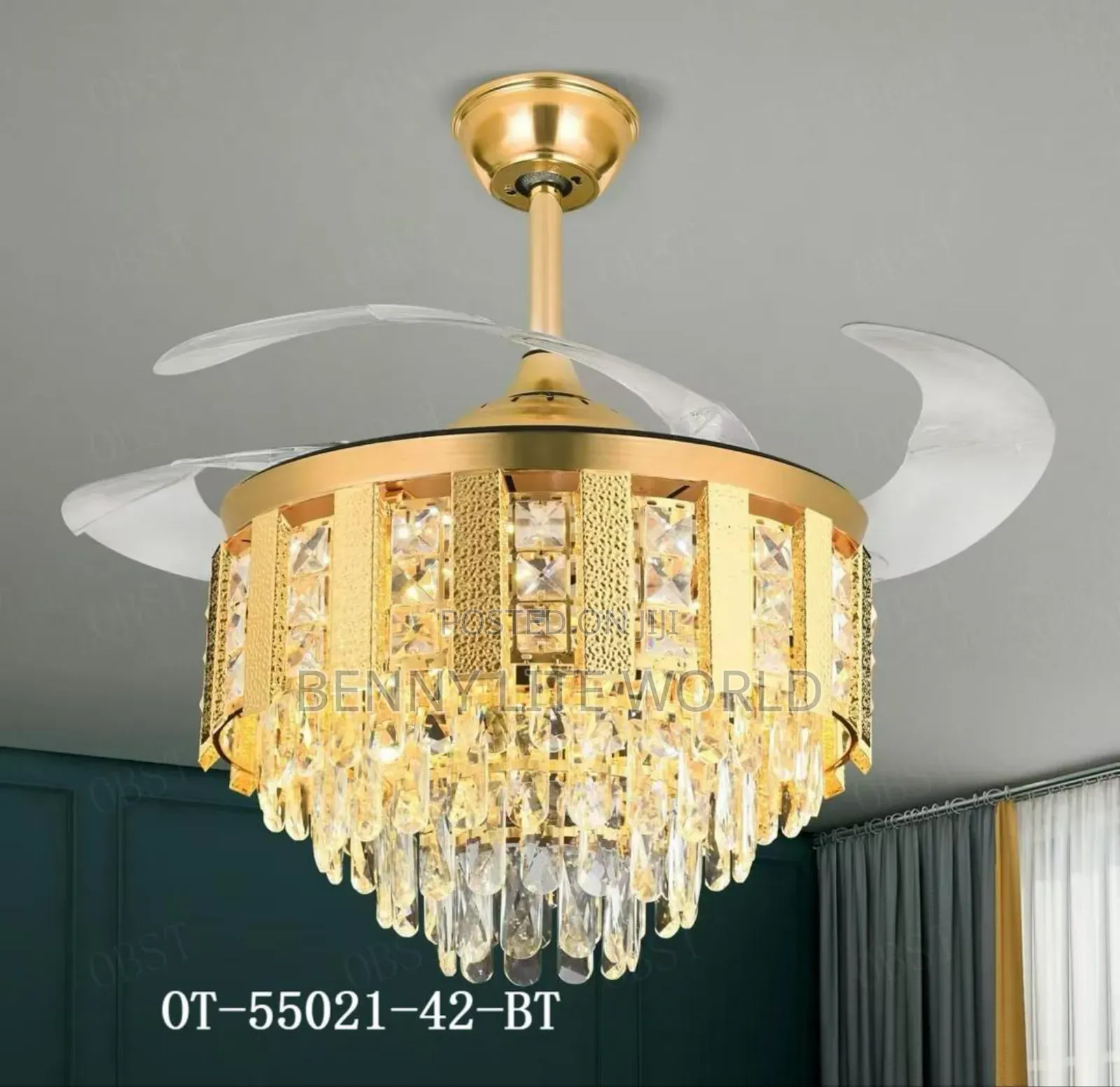 Modern Retractable Crystal Chandelier Ceiling Fan With Remot