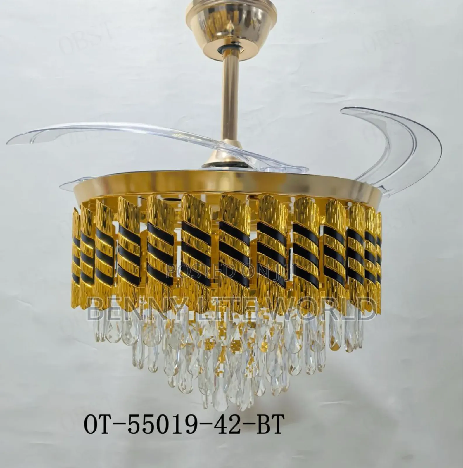 Modern Retractable Crystal Chandelier Ceiling Fan With Remot