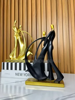 Couple Resin Figures Decor. Black Gold