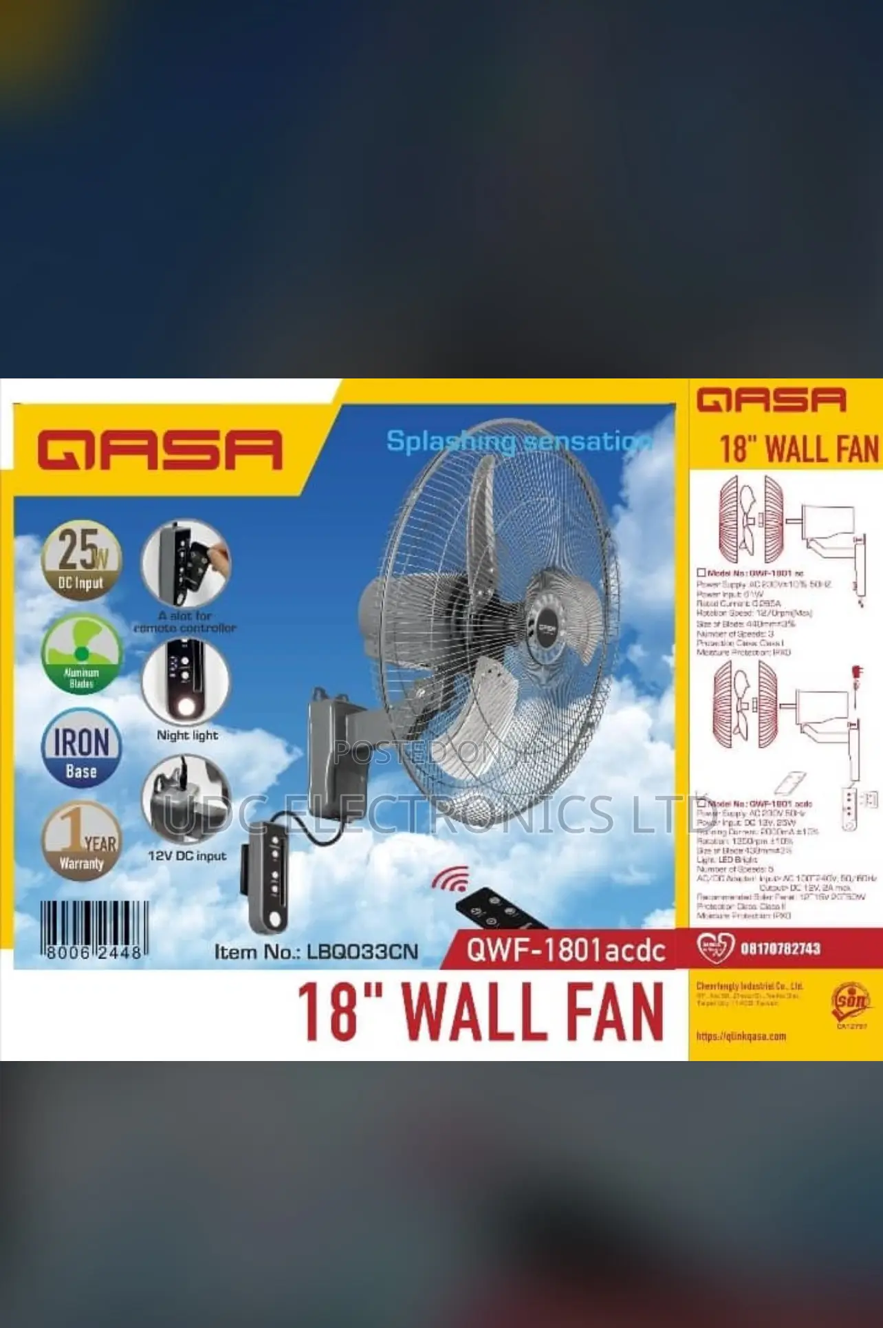 Qasa Iron Base Wall Fan