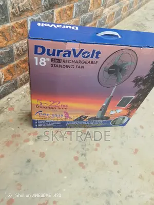 New in Duravolt 18" Rechargeable Standing Fan With Led Bulb