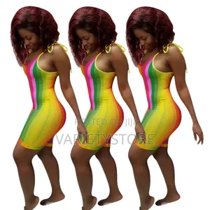Rainbow Striped Women Sexy Mesh Body Suit Beachwear Jumpsuit