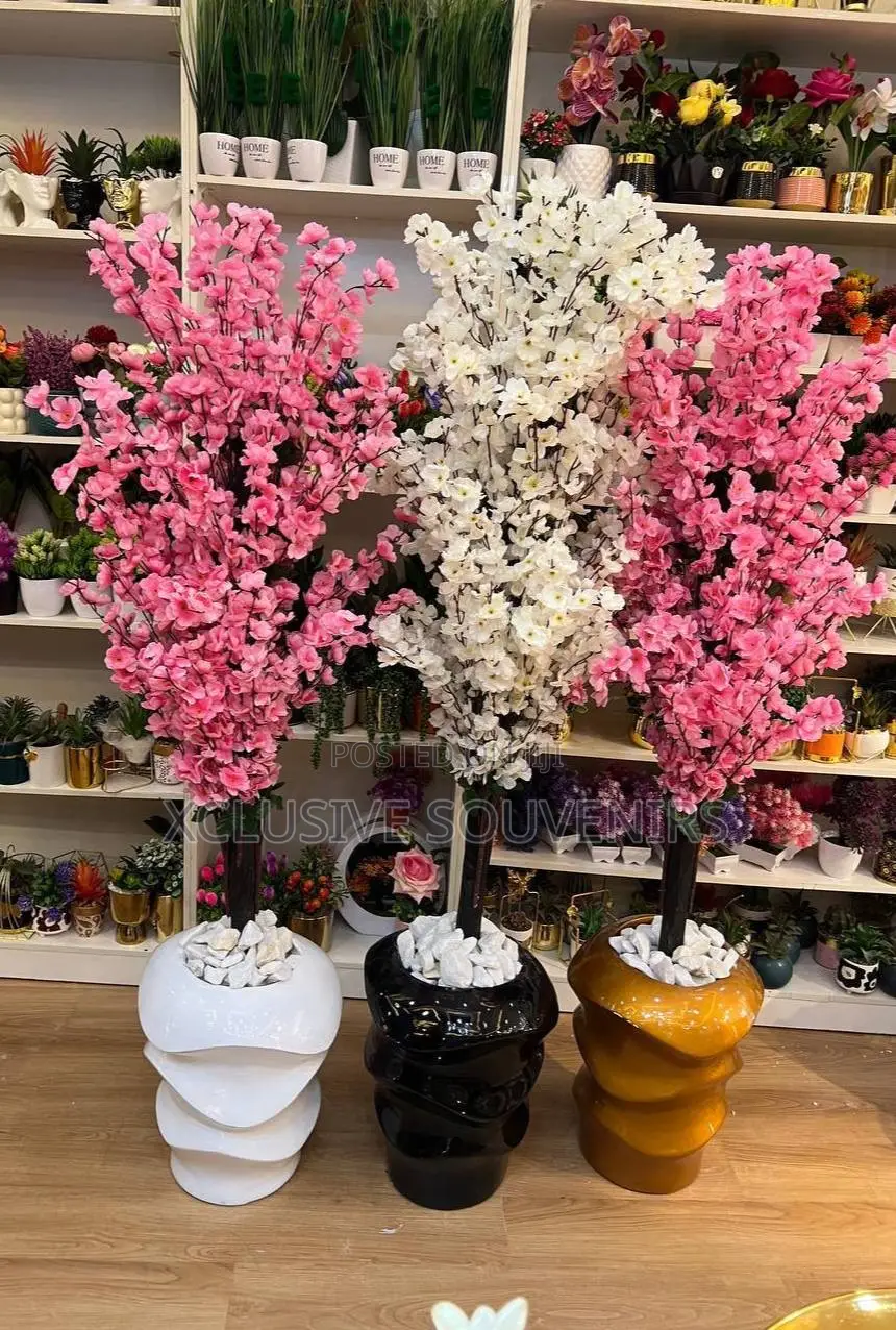 Pancake Stack Fiber Pot With Cherry Blossoms