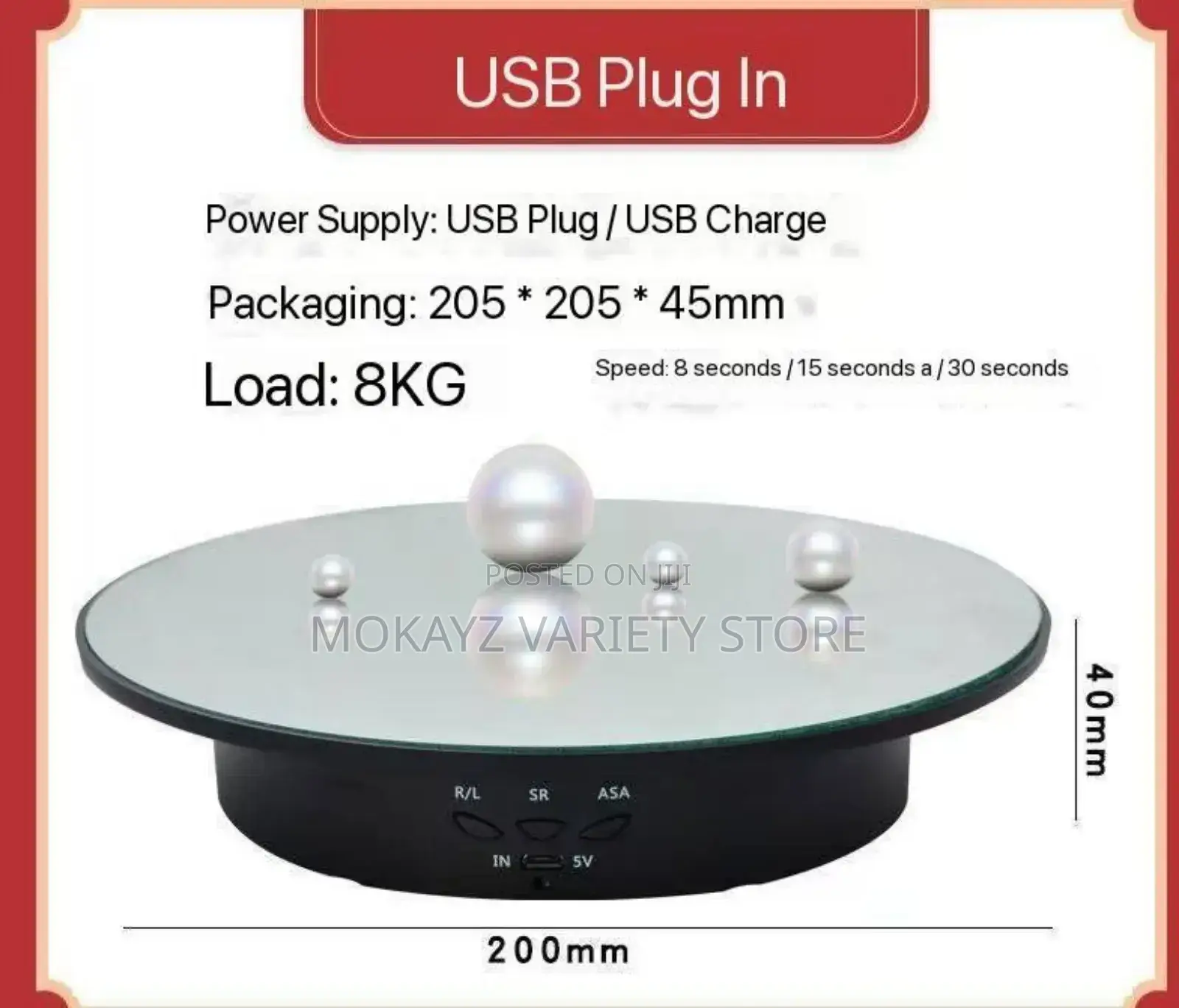 360 Degree 20cm 3 Speed Mirror Top Rotating Table