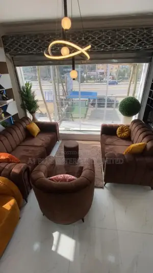 Complete Set Of 3 - 2 - 1 - 1 Brown Sofa With Pillows