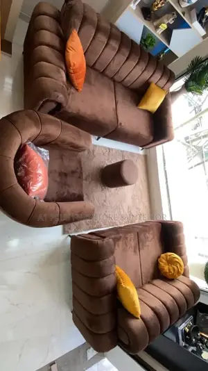 Complete Set Of 3 - 2 - 1 - 1 Brown Sofa With Pillows