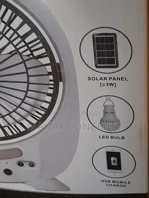 8" Century 3-in-1 Solar Rechargeable Table Fan+Panel+2-Tubes