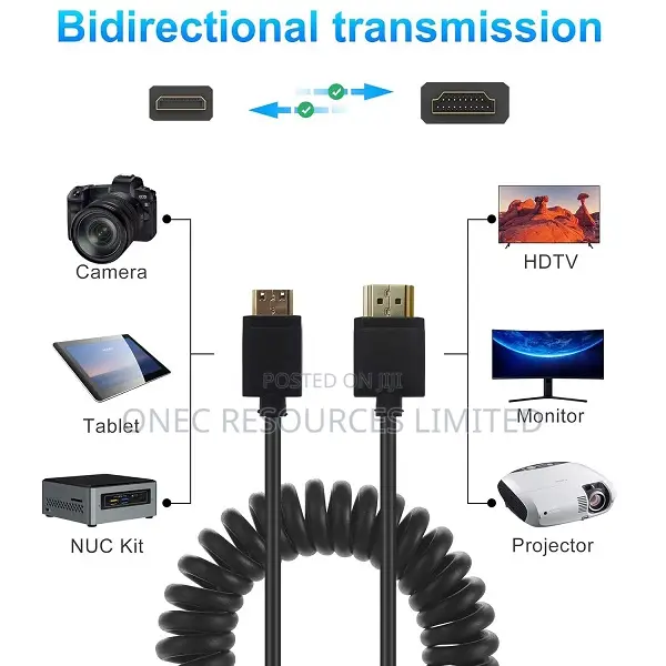Mini Hdmi to Hdmi Coiled Spring Cable for Camera
