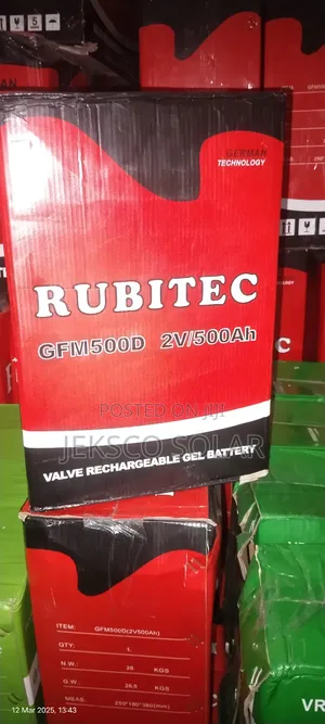 Valve Rechargeable Gel Battery, 2v, 500ah, Rubitec.
