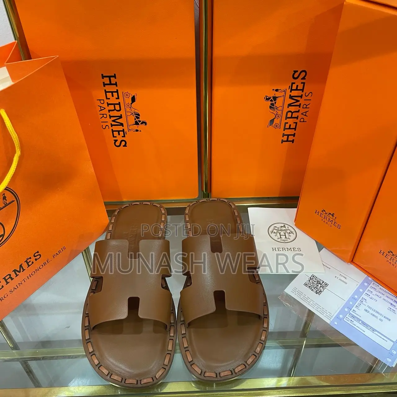Hermes Wooden Leather Slipers