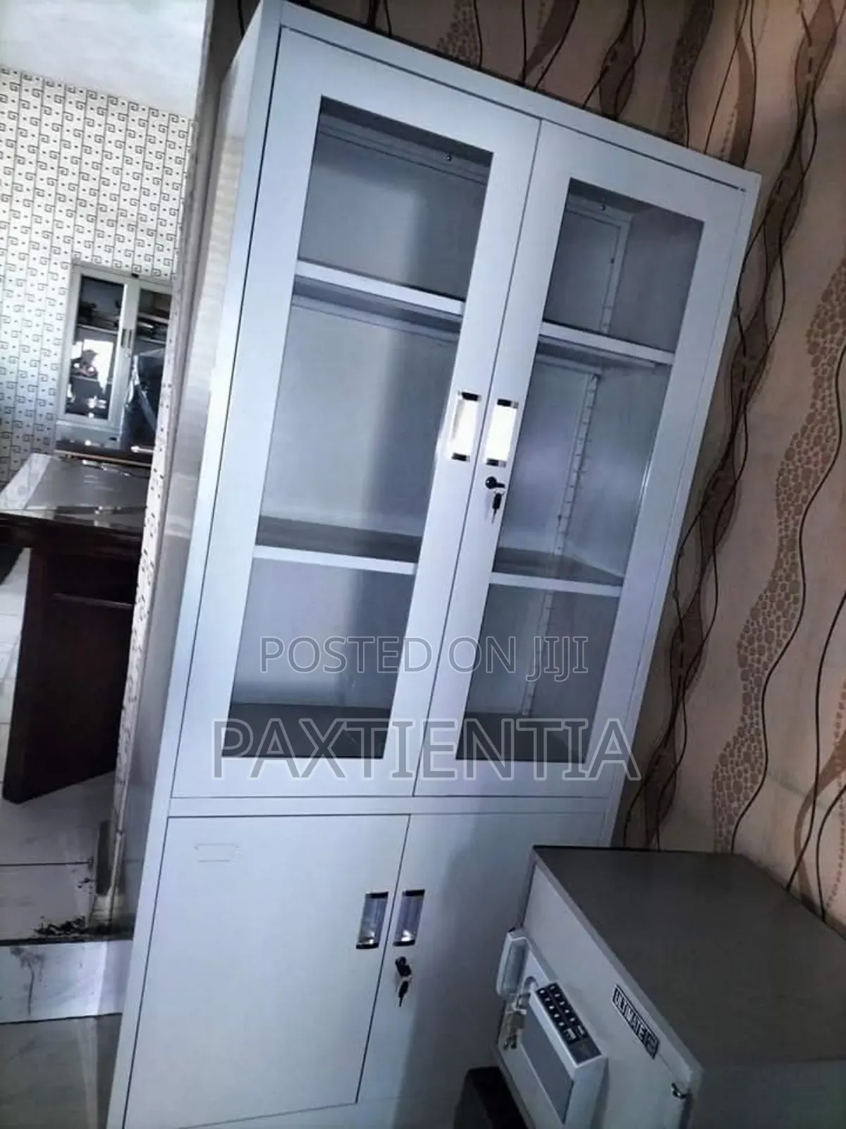 Metallic Bookshelf With Glass Door