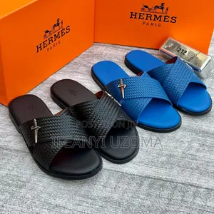 Hermes Classic Blue and Black Slippers