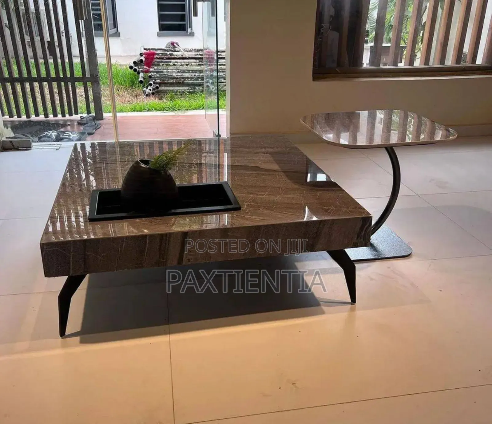 Marble Centre Table and C Curved Stool Set