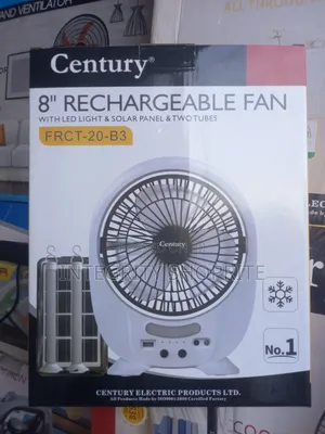 Century 8" Rechargeable Fan With Led Light Solar Panel