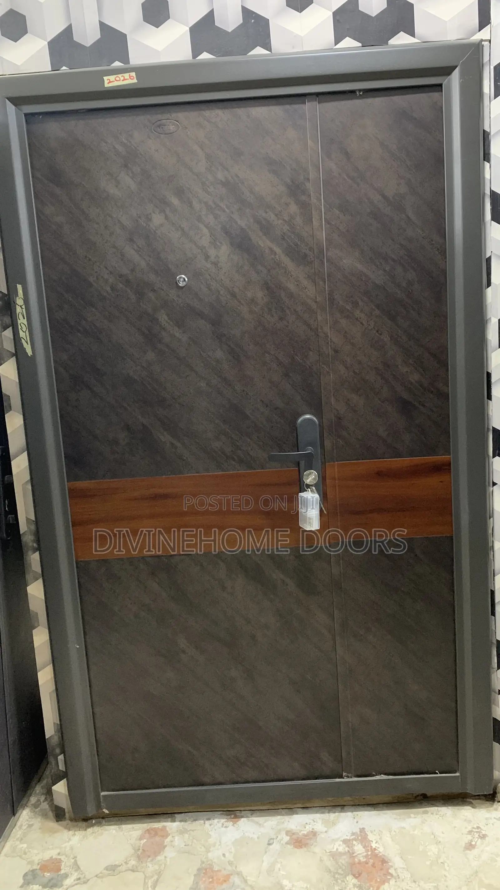 Horizontal Brown Design Steel Door