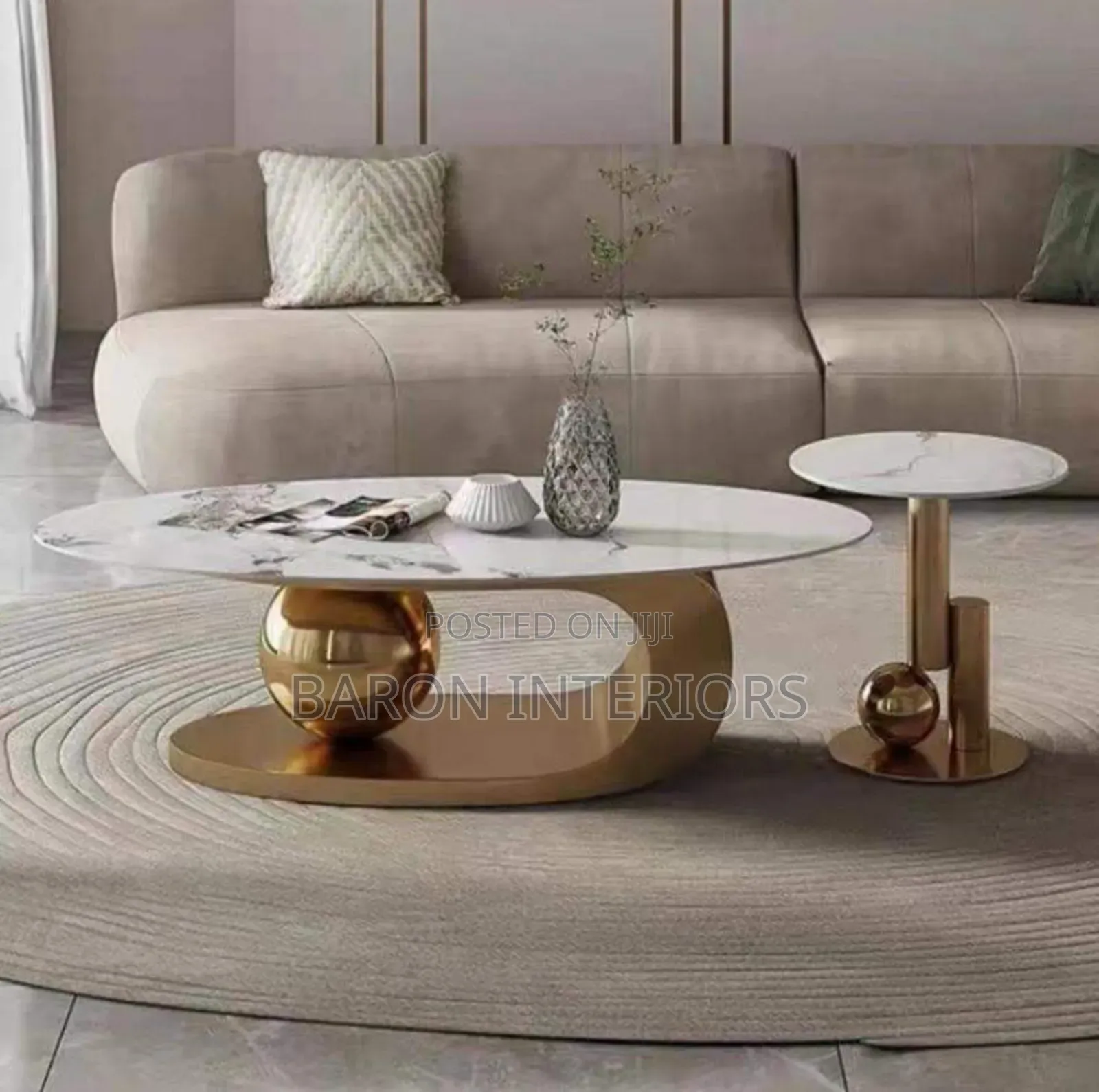 Marble Top Center Table With 1 Side Table