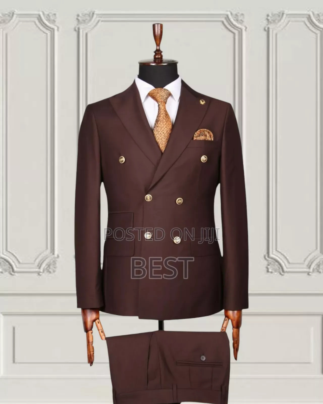 Double Breasted Golden Botton Brown Suit