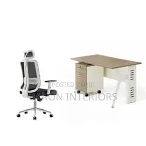Office Table With Metal Legs and High Back Swivel Office