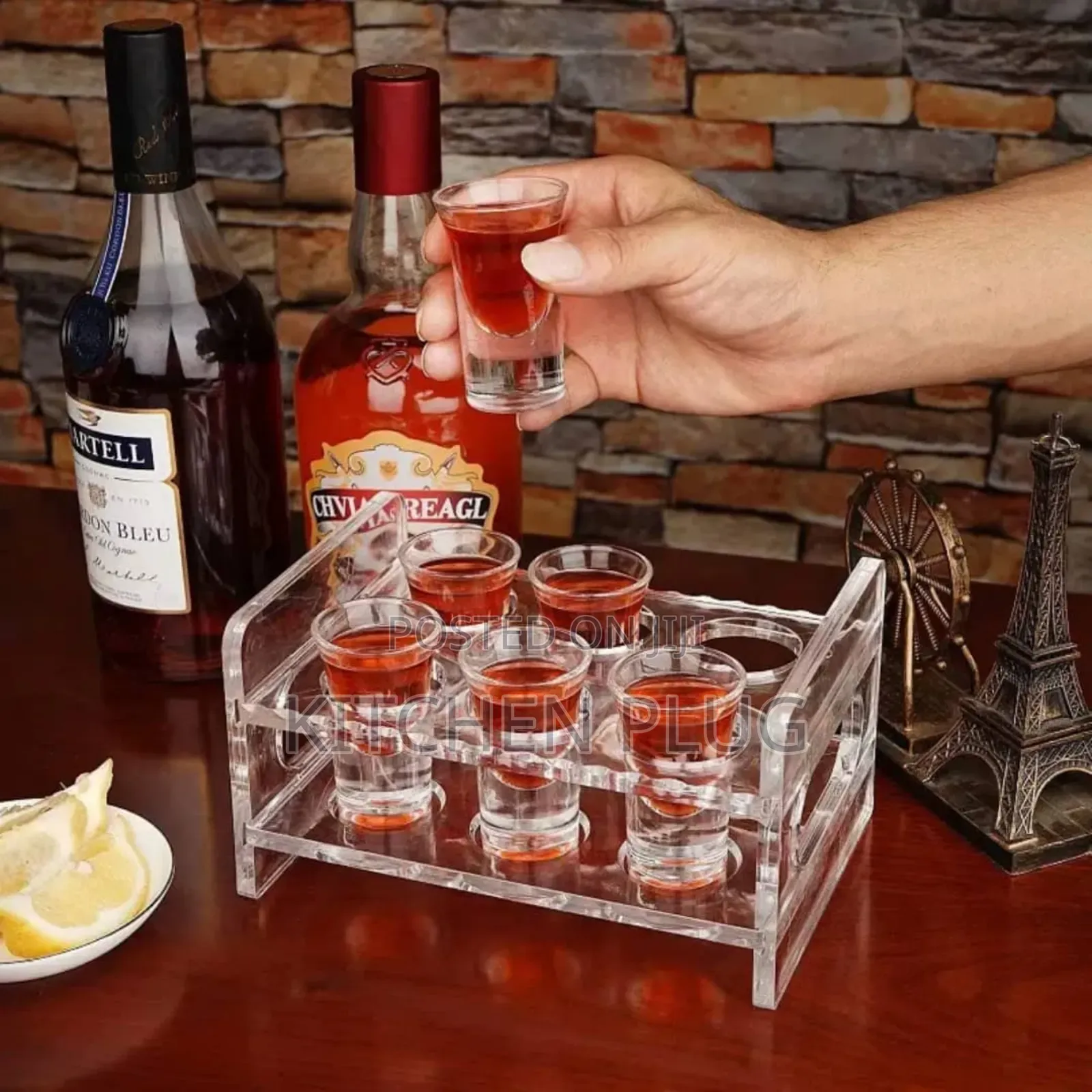Quality Acrylic 6holes Tequila Rack With Side Handle