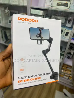 Porodo 3-Axis Gimbal Stabilizer Extension Rod Ai Tracking