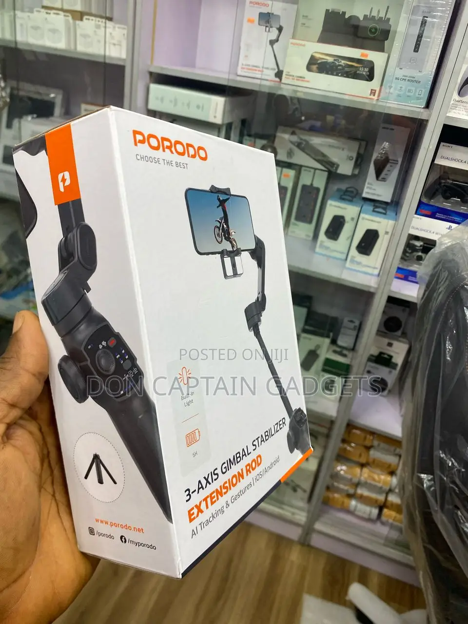 Porodo 3-Axis Gimbal Stabilizer Extension Rod Ai Tracking