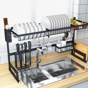Over the Sink Large Kitchen Metal Adjustable Plate Rack
