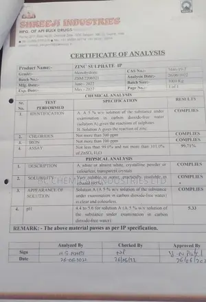 Zinc Sulfate Monohydrate