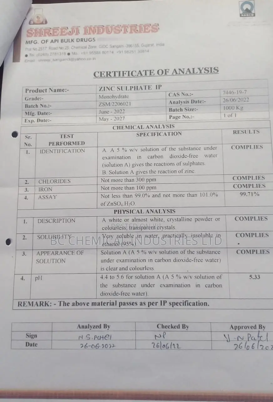 Zinc Sulfate Monohydrate