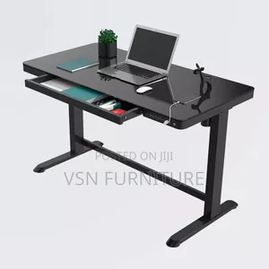 Glass Electric Adjustable Desk With Drawer and Charging Plug