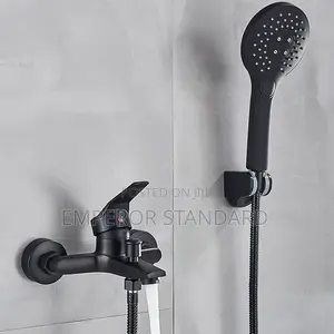 Black Bath Mixer Tap With Hand Shower, Wall Bathroom