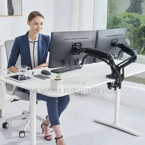 Dual Arm Monitor Desk Mount Tilt, Swivel, Pneumatic Stand