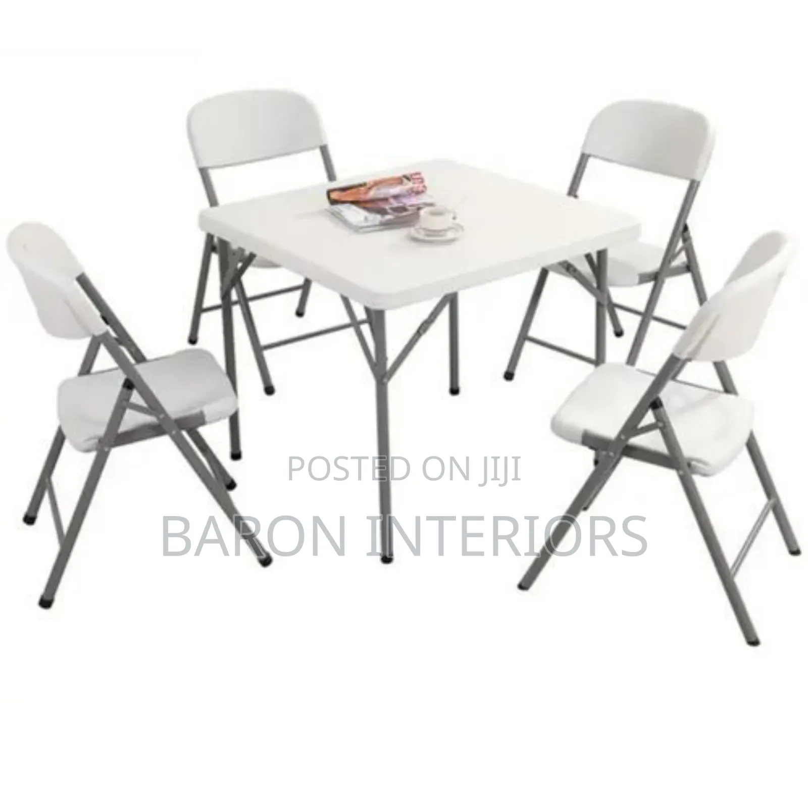 Square 4 Feet Plastic Table With 4 Foldable Chair