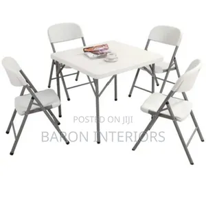 Square 4 Feet Plastic Table With 4 Foldable Chair