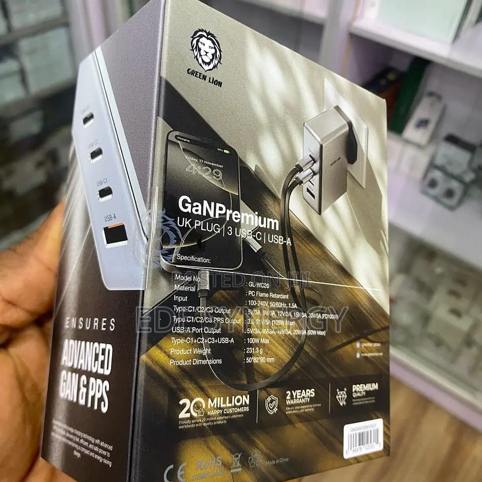 100w Pd Gan Premium 3 Usb-C Uk Plug Adapter.