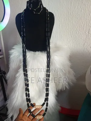 Black Gold Above Navel Length Neck Beads, 2 Bracelets