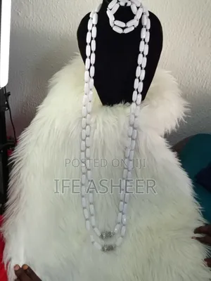 White Silver Waist Length Neck Beads, 2 Bracelets