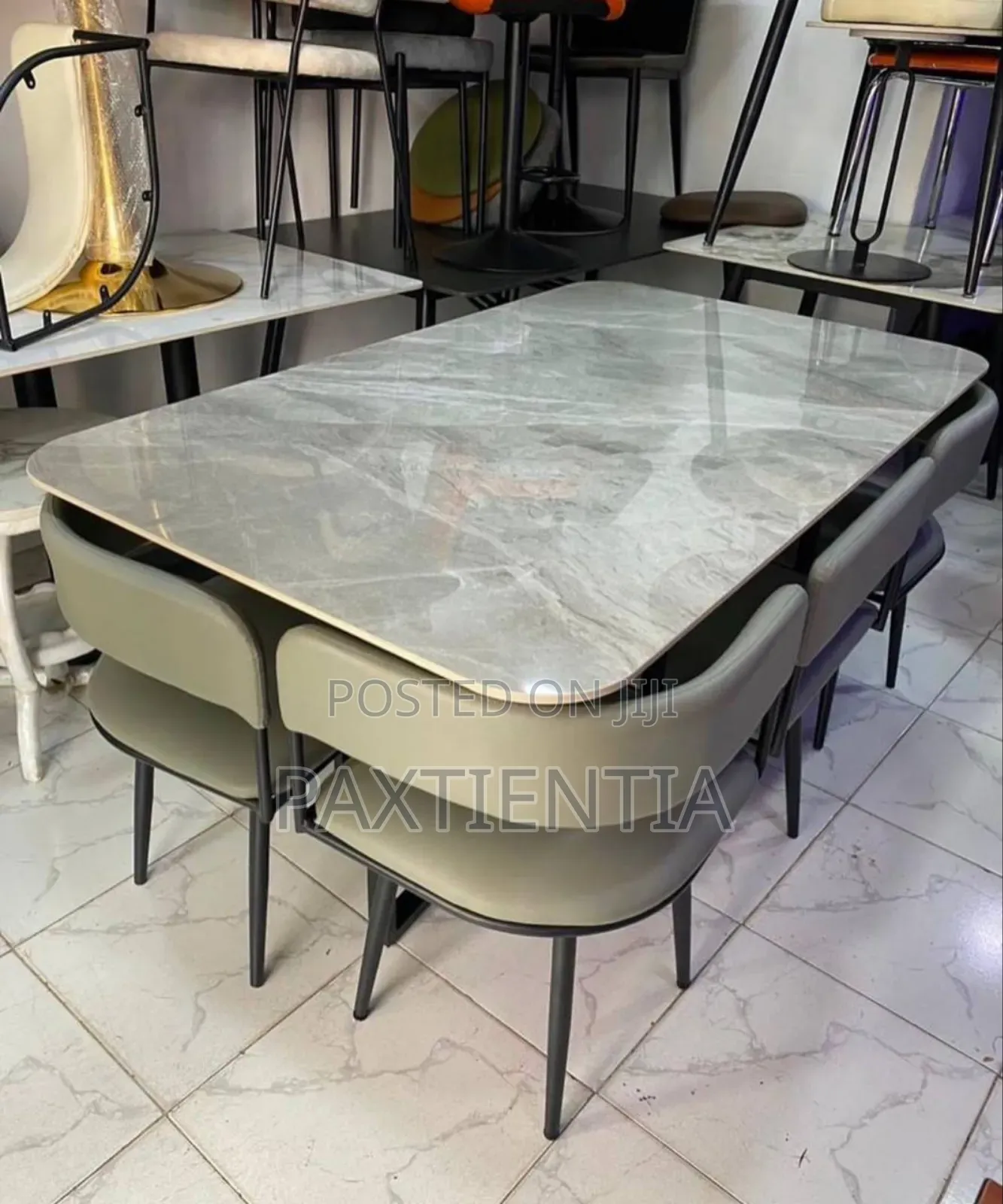 6 Seater Low Back Marble Dining Set