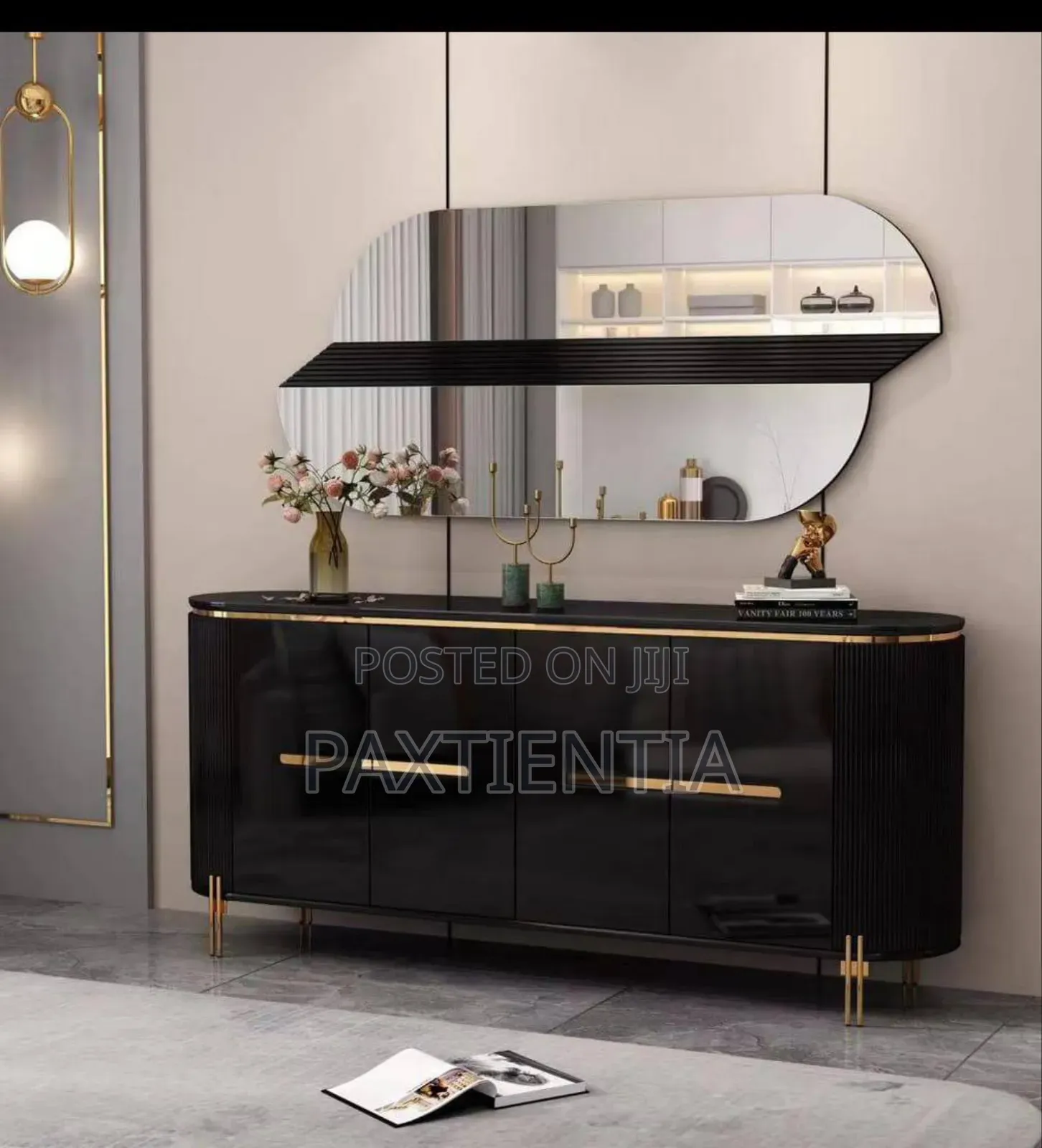 Console and Mirror Set (Black Rhombus)