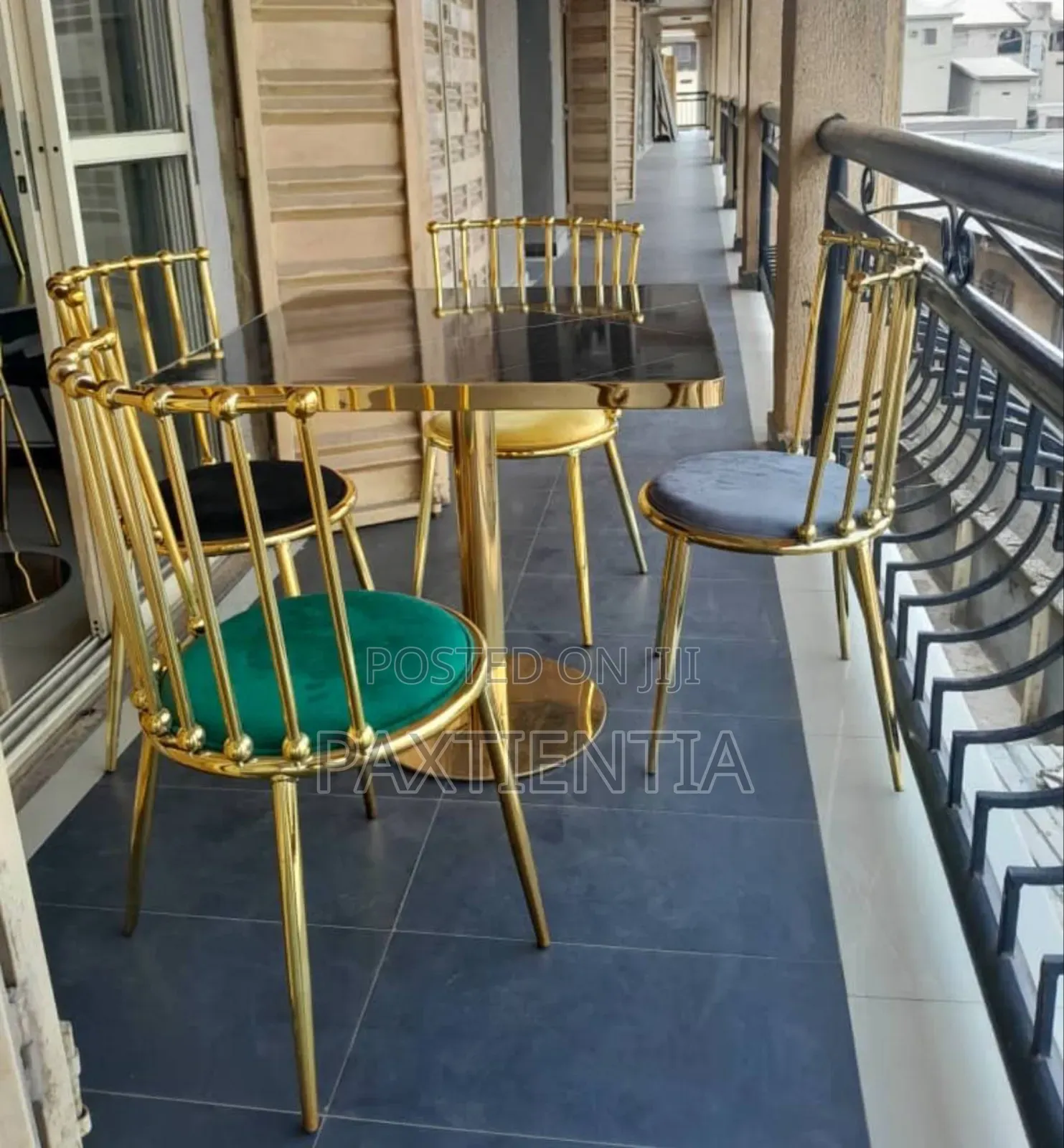 Metallic Gold Pleated Table and Chairs Restaurant Set