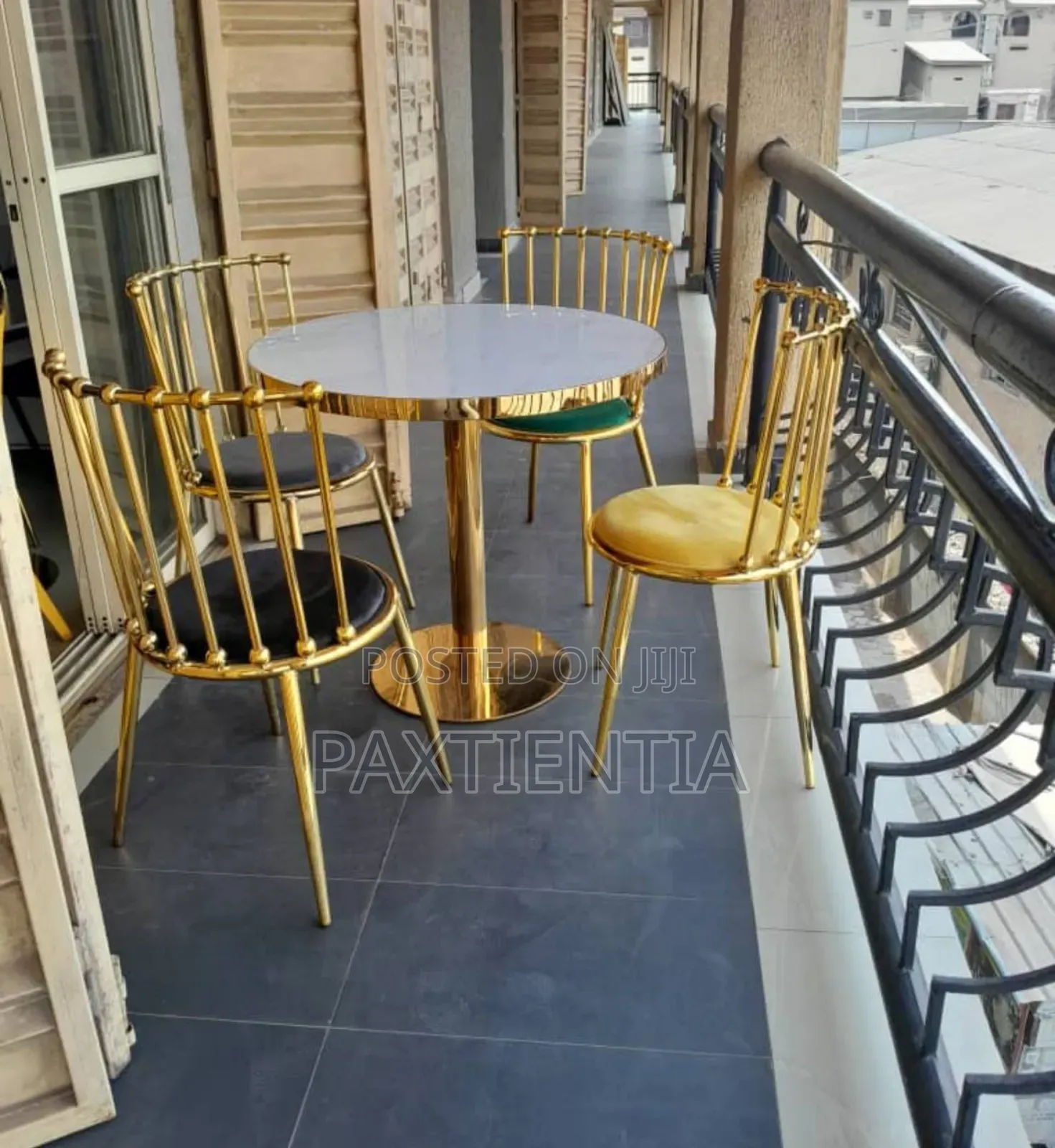 Metallic Gold Pleated Table and Chairs Restaurant Set