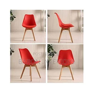 Padded Plastic Chair in Wood Legs( Set of 4) Red