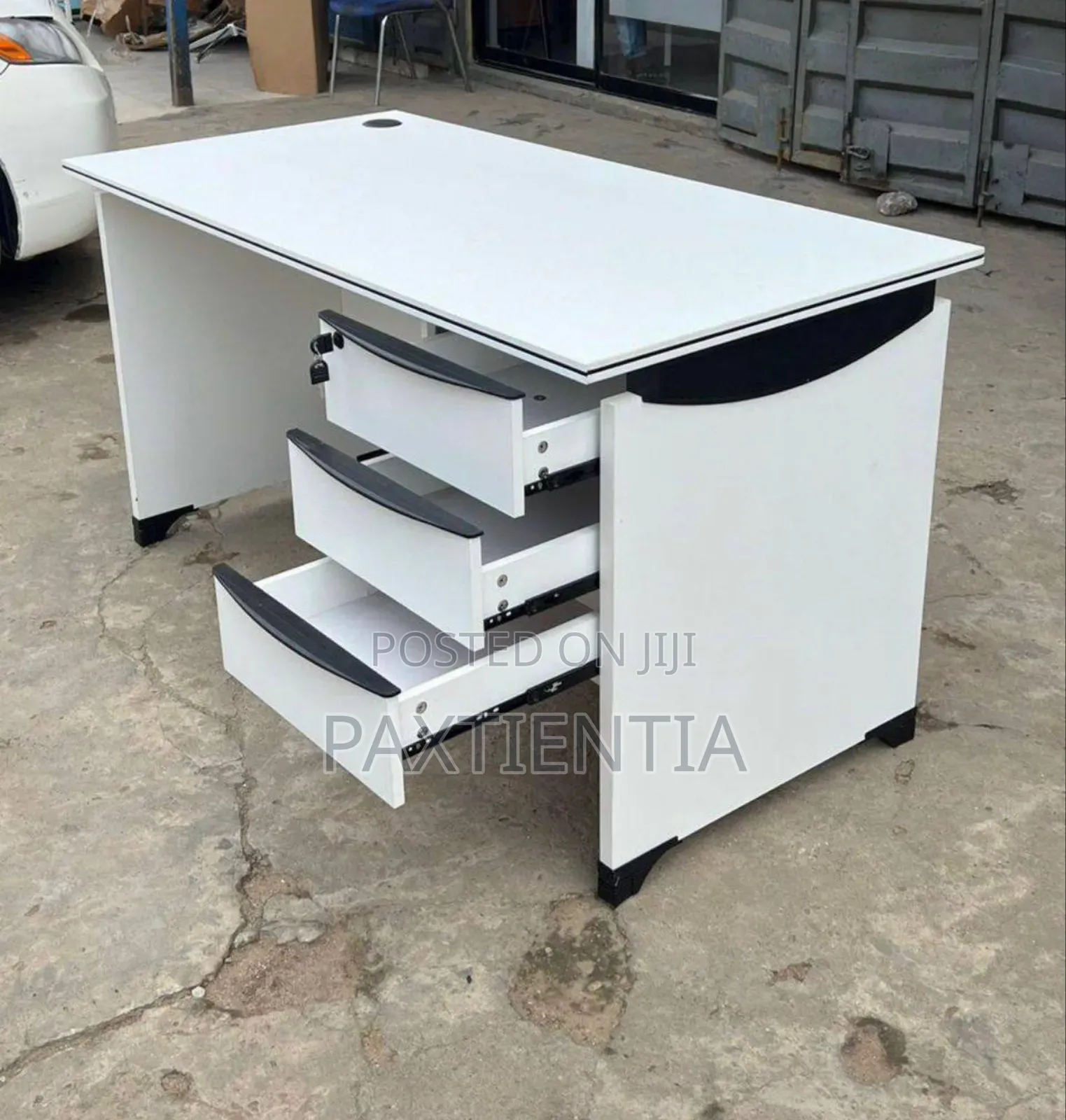 1.4m White Office Table With 3 Storage Units