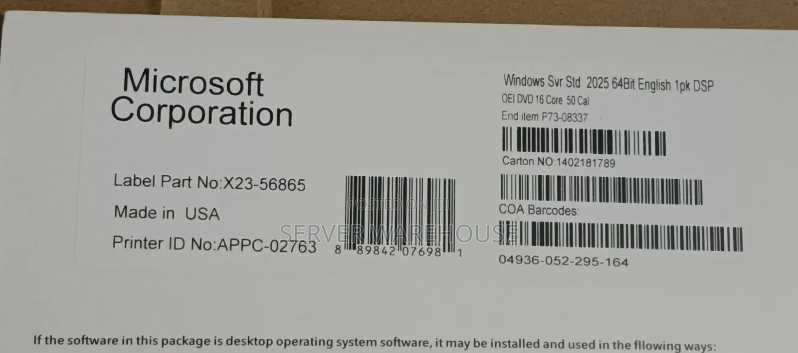 Windows 2025 Server STD 16 Cores 50 Cals