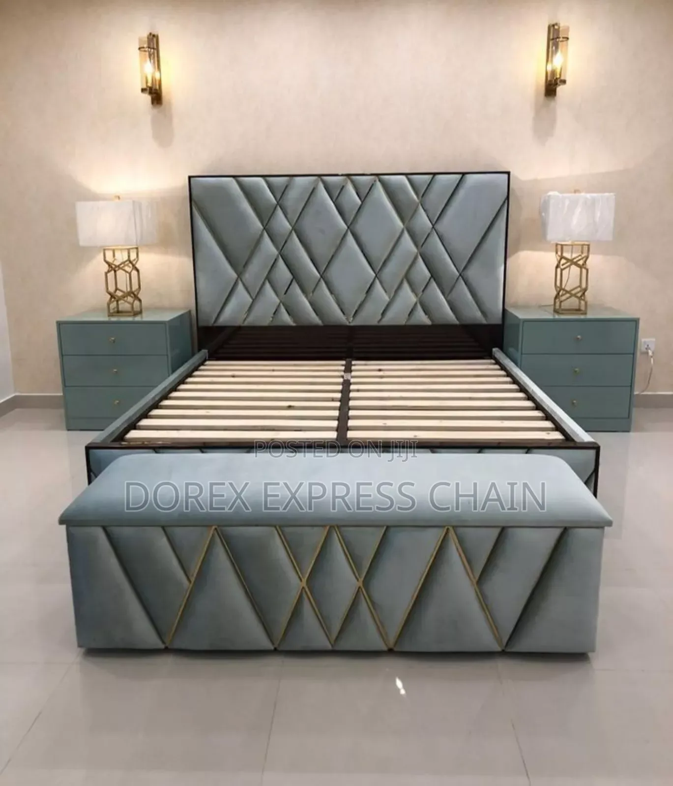 Modern Upholstered Dorex Bed Frame With Storage Options.