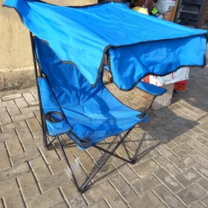 Portable Folding Chair With Sun Shade, Cup Holder, Outdoor