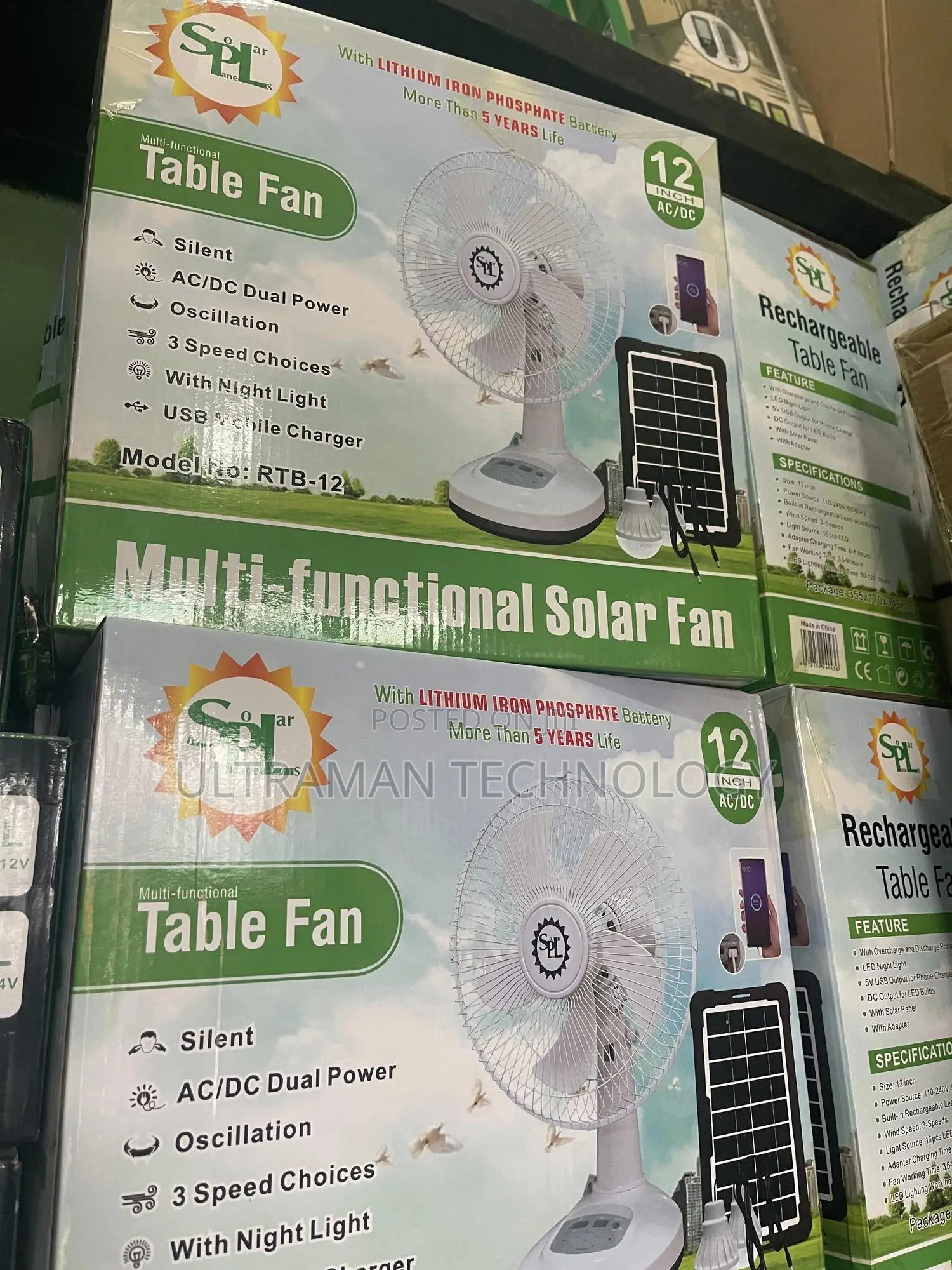 Solar Rechargeable 12inches Table Fan + (Longlasting)