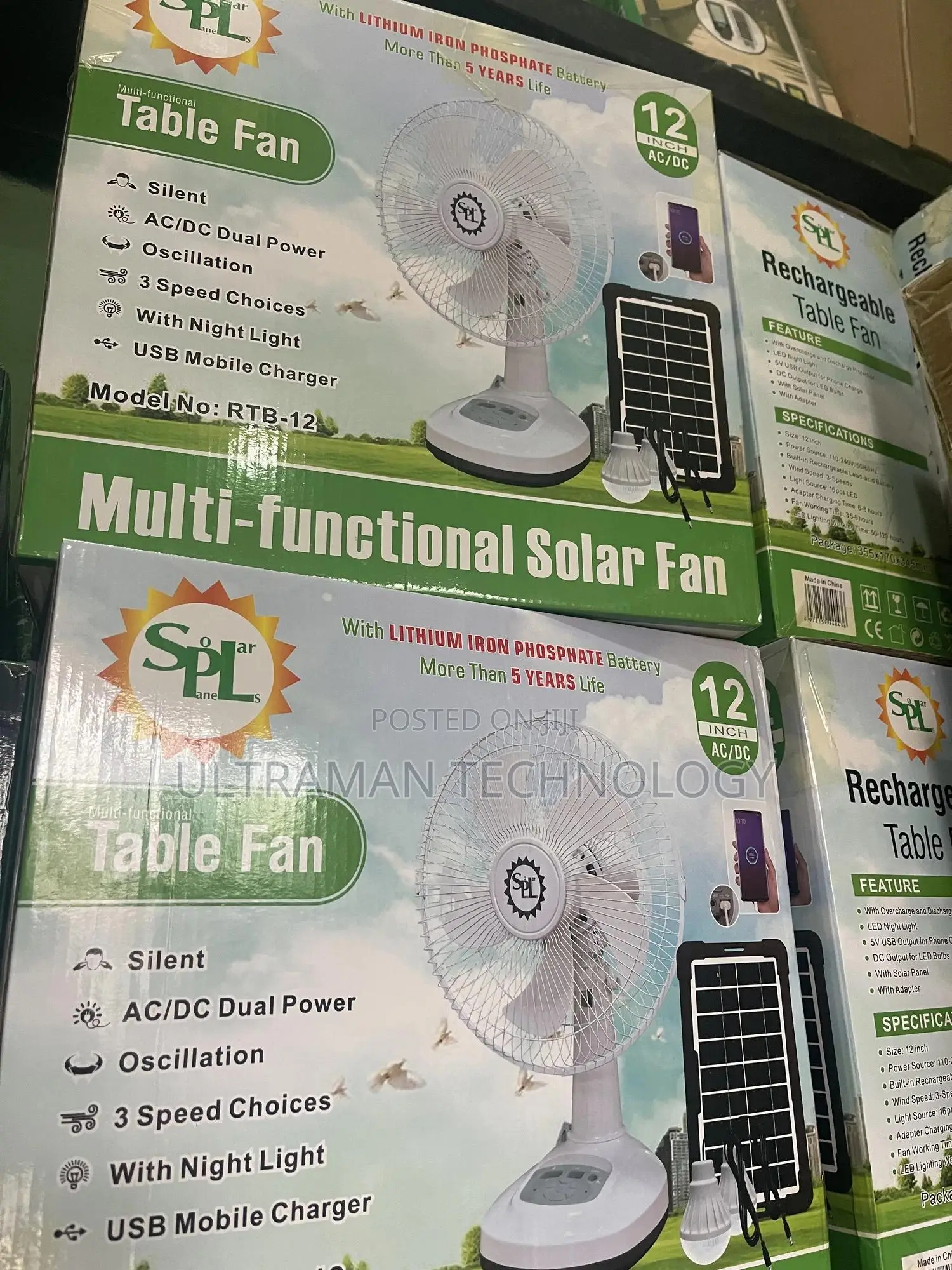 Solar Rechargeable 12inches Table Fan + (Longlasting)