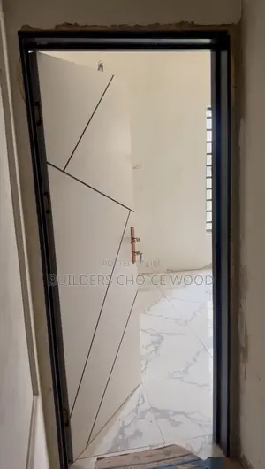 White Wooden With Black Frame HDF Door