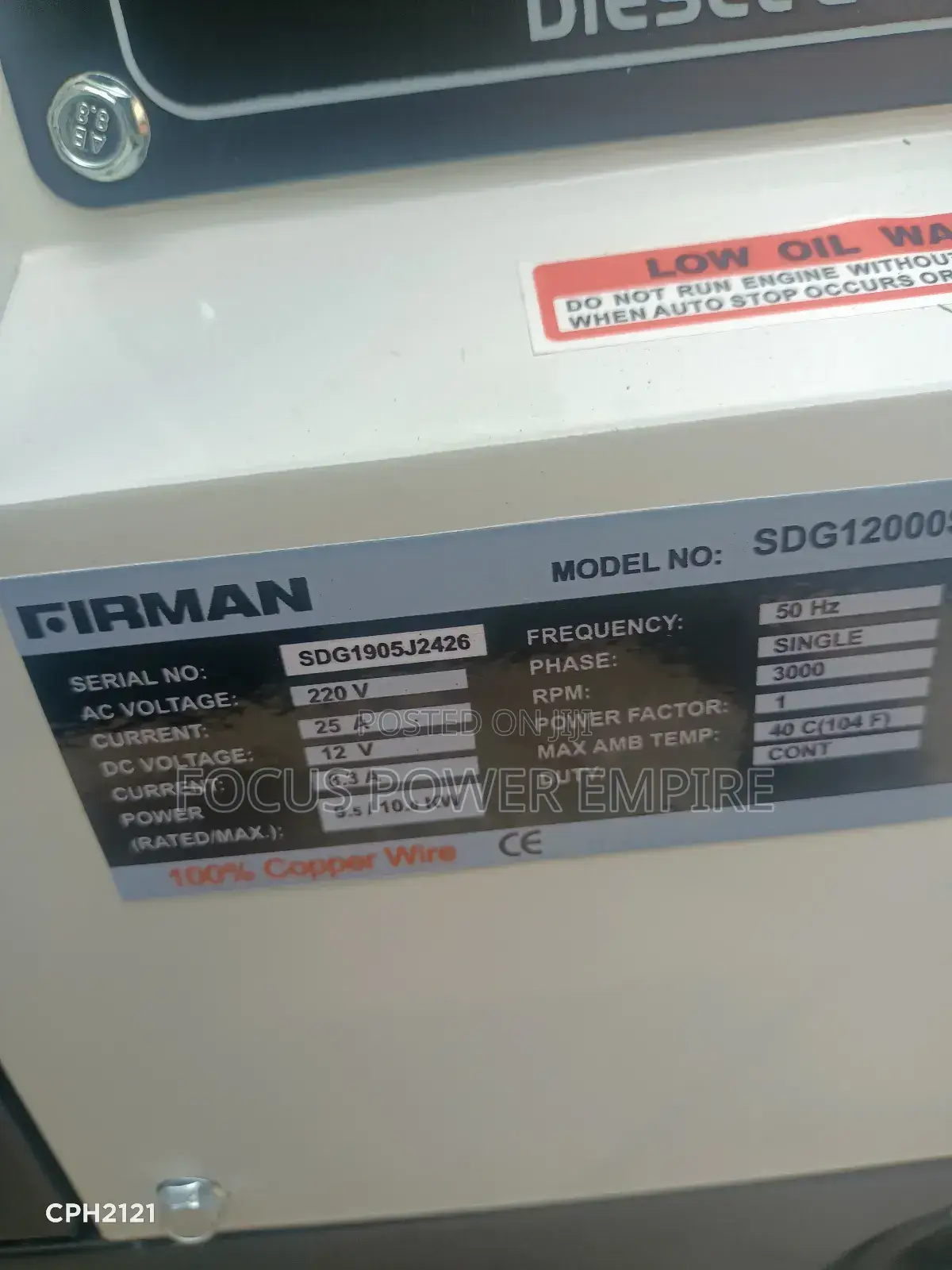 10.0kva Original Firman Gen Soundproof % Copper Coil.